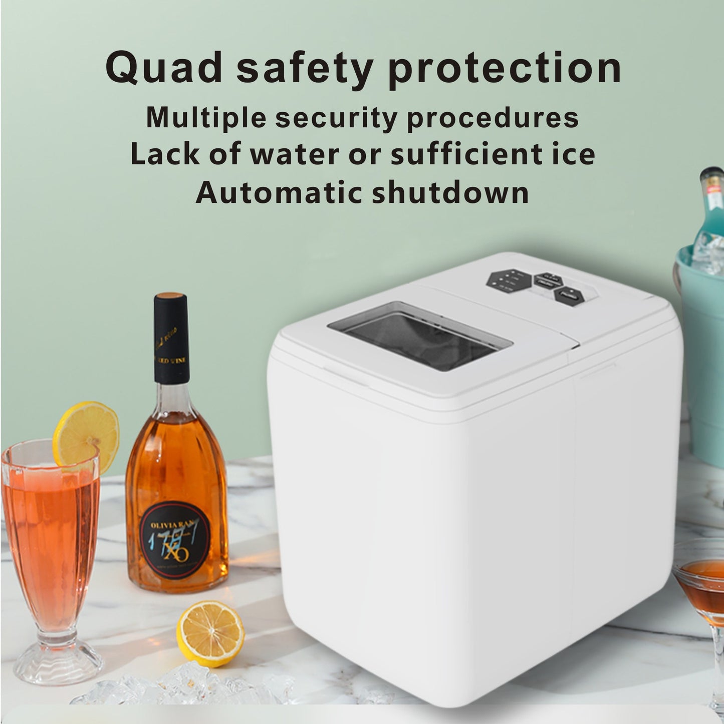 Home & Outdoor Countertop Ice Maker, 44LB Capacity with Ice Scoop and Basket