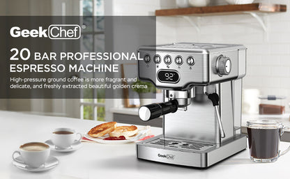 Geek Chef 20-Bar Professional Espresso Machine for Lattes & Cappuccinos