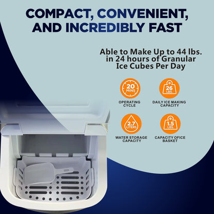 Home & Outdoor Countertop Ice Maker, 44LB Capacity with Ice Scoop and Basket