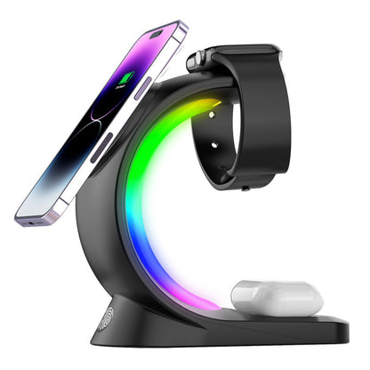 4-in-1 Magnetic Wireless Charger with Fast Charging & Atmosphere Light for iPhone, AirPods, & Apple Watch