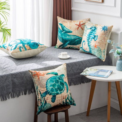 Ocean-Themed Throw Pillow Cases for Sofa & Chair