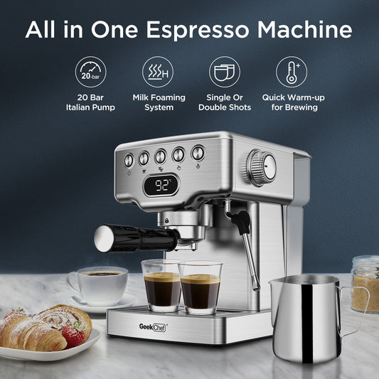 Geek Chef 20-Bar Professional Espresso Machine for Lattes & Cappuccinos