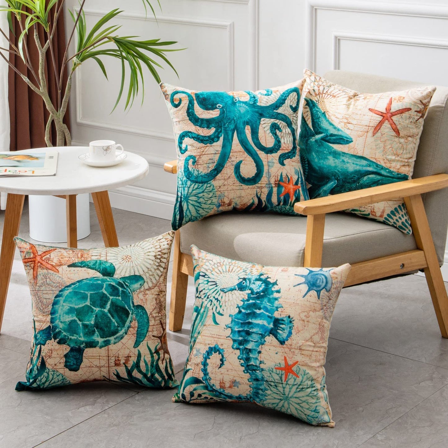 Ocean-Themed Throw Pillow Cases for Sofa & Chair