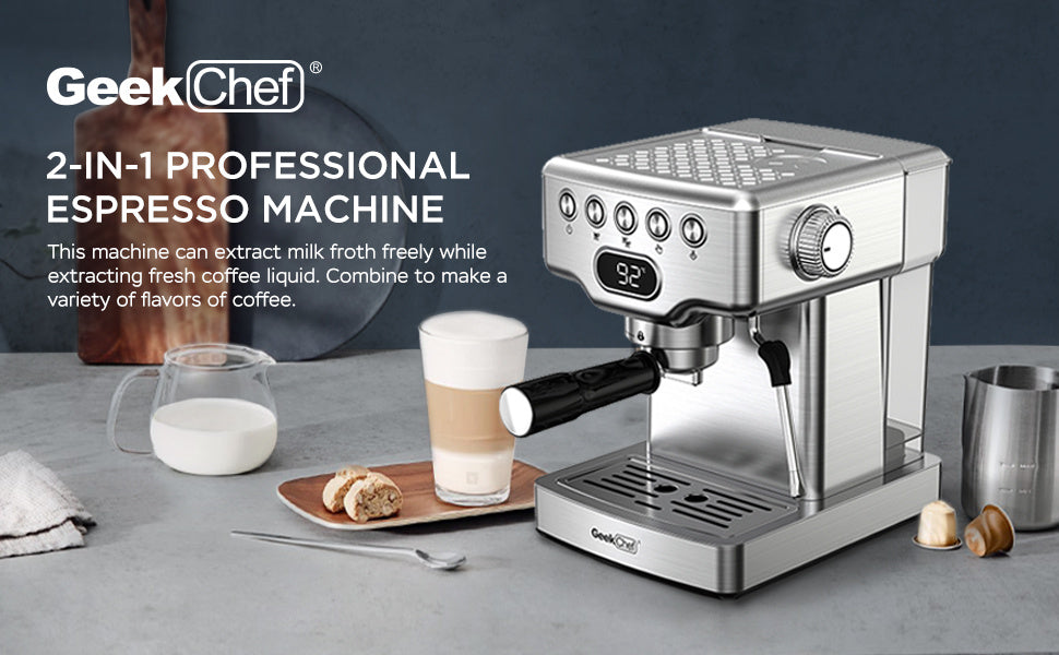 Geek Chef 20-Bar Professional Espresso Machine for Lattes & Cappuccinos